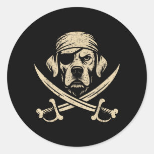 Adesivo Redondo Amante de Cão Labrador Ossos Cruzados Pirata Vinta