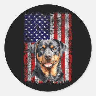 Adesivo Redondo Amante de Cão Rottweiler Bandeira dos EUA 4 de Jul