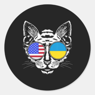Adesivo Redondo Amante de gatos bandeira ucraniana Ucrânia america