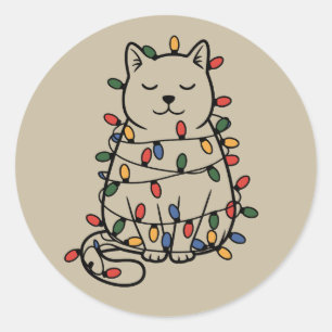 Adesivo Redondo Amante de Gatos Fofos Luzes de Natal Mãe de Gato N