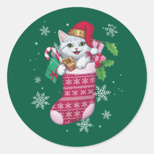 Adesivo Redondo Amante de Gatos Natal Proprietário de Gatos Divert