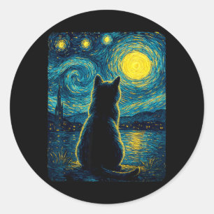 Adesivo Redondo Amante de Gatos Pretos Noite Estrelada Vincent Van