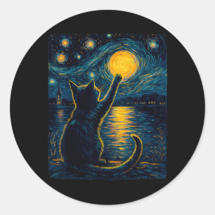 Adesivo Redondo Amante de Gatos Pretos Noite Estrelada Vincent Van