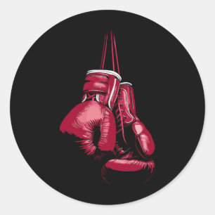 Adesivo Redondo Amante de Kickboxing Boxeador Luvas de Boxe Vintag