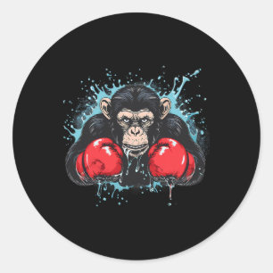 Adesivo Redondo Amante de Macaco de Boxe Luvas de Boxe Kickboxing 