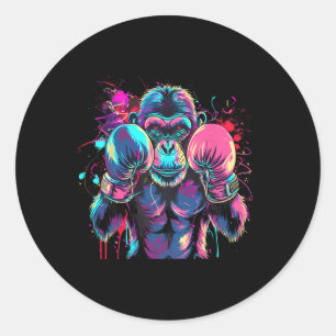 Adesivo Redondo Amante de Macaco de Boxe Luvas de Boxe Kickboxing