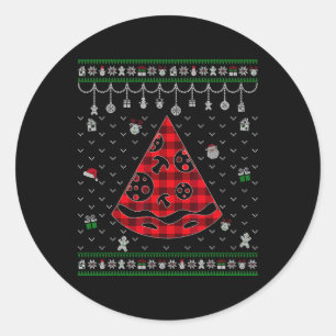Adesivo Redondo Amante de Pizza Xadrez Vermelho Natal Feio Diverti