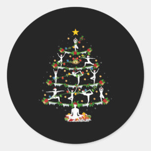 Adesivo Redondo Amante de Yoga Iluminação de Natal Árvore de Natal