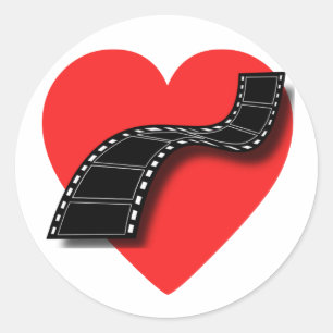 Adesivo Redondo Amante do filme com coração e tira vermelhos do
