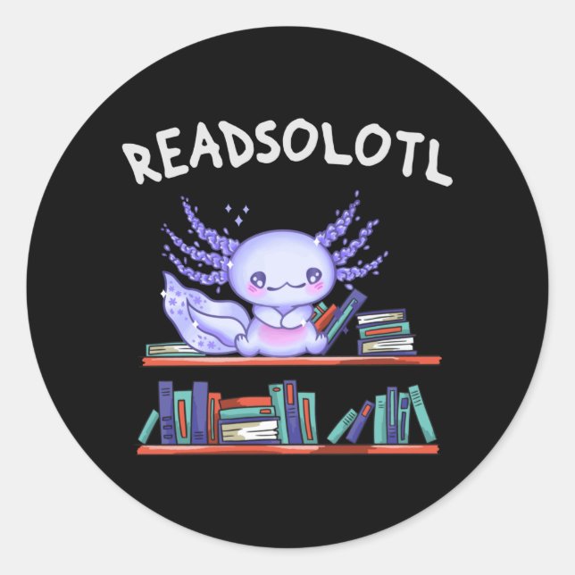 Adesivo Redondo Amante do Livro Readsolott Funny Axolotl (Frente)