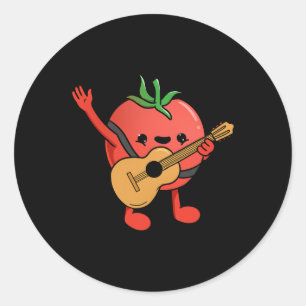 Adesivo Redondo Amante do Tomate Tocando Guitarra Tomate