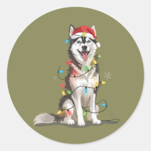 Adesivo Redondo Amante Husky Natal Siberiano Xmas Mãe Cachorro
