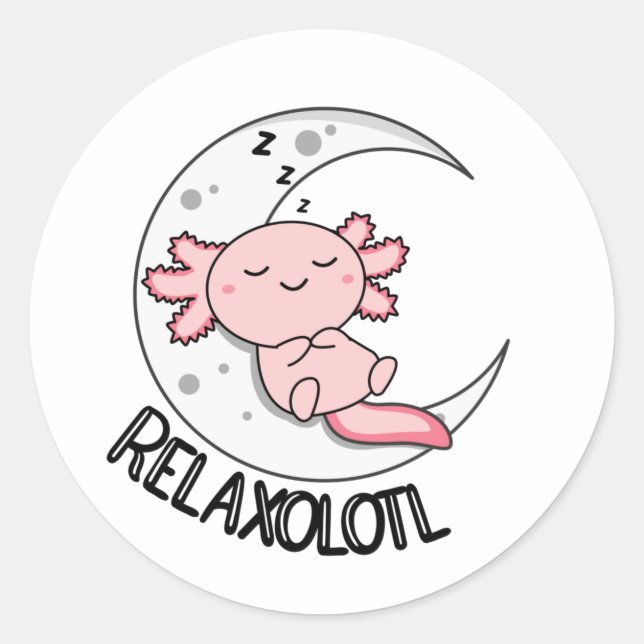 Adesivo Redondo Amantes De Axolotl Relaxolotl, Animais Cachinhos R (Frente)