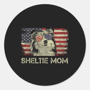 Adesivo Redondo Amantes de Cães Mãe Sheltie Bandeira Americana 4 d