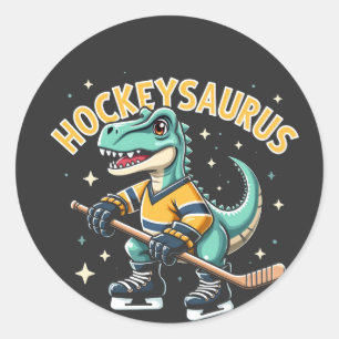 Adesivo Redondo Amantes de Dinossauro de Hóquei em Gelo Hockeysaur
