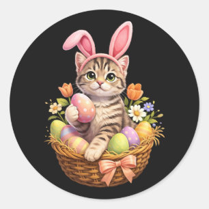 Adesivo Redondo Amantes de Gatinhos Fofos Feliz Páscoa Gato
