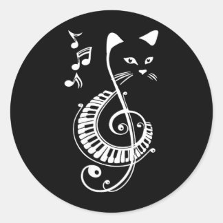 Adesivo Redondo Amantes de Música de Gato em Clave de Sol Feminino