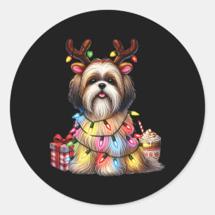 Adesivo Redondo Amantes de os animais De Pet Shih Tzu Dogs Reindee