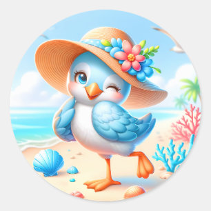 Adesivo Redondo Amantes de pássaros de praia