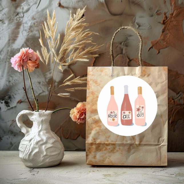Adesivo Redondo amantes de vinho do rosa All Day (Rose All Day wine lovers Classic Round Sticker
)