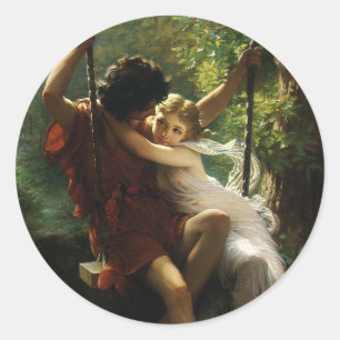 Adesivo Redondo Amantes num Balanço. Primavera por Pierre Auguste
