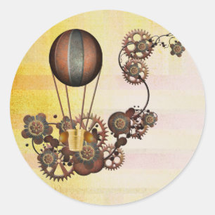 Adesivo Redondo Amarelo Antiquado do Balão Steampunk