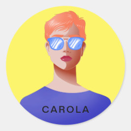 Adesivo Redondo Amarelo-chico e mulher clássica