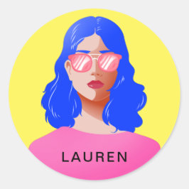 Adesivo Redondo Amarelo-chico e mulher clássica