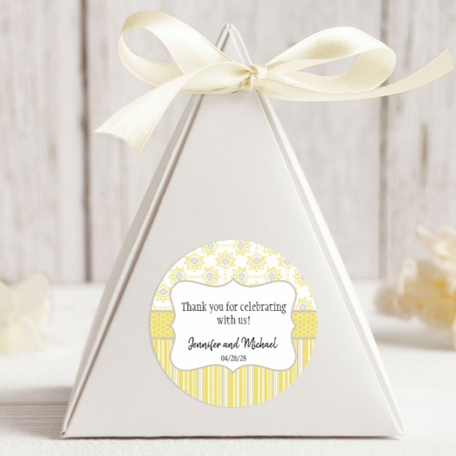 Adesivo Redondo Amarelo de abelhas e Cinza Geométrica (Criador carregado)