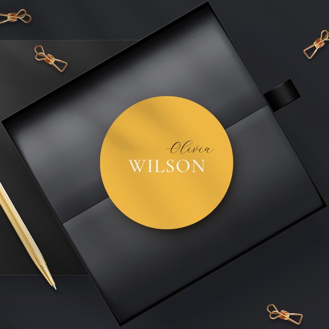 Adesivo Redondo Amarelo de mostarda de mostarda com script minimal (Criador carregado)