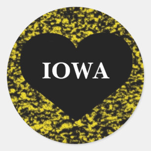 Adesivo Redondo Amarelo do coração de Iowa
