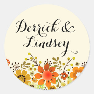 Adesivo Redondo Amarelo do jardim do folclore do vintage