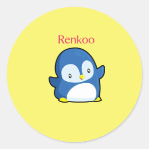 Adesivo Redondo Amarelo do pinguim de Renkoo