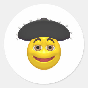 Adesivo Redondo Amarelo feliz que veste um chapéu mexicano