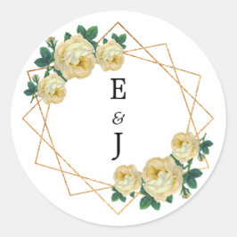 Adesivo Redondo Amarelo Floral Elegante Dourado Glitter Geométrico