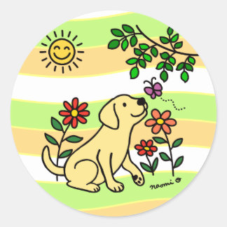Adesivo Redondo Amarelo Labrador e Verde