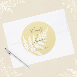 Adesivo Redondo Amarelo Manteiga Branco Feto Elegante Casamento