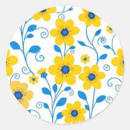 Adesivo Redondo Amarelo-Manteiga e Floral Azul