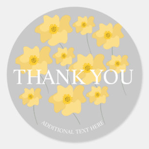 Adesivo Redondo Amarelo Papoula Floral Desenhado à Mão Obrigado 