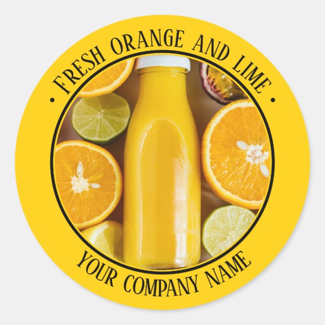 Adesivo Redondo Amarelo Promoção de produto de laranja e limão Fre (Frente)
