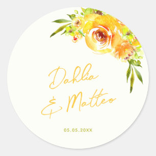 Adesivo Redondo Amarelo Verde Vibrante Floral Verão Casamento Pers