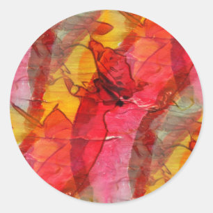Adesivo Redondo Amarelo vermelho da arte da aguarela