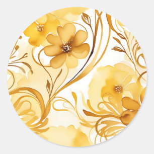 Adesivo Redondo Amarelo Vibrante e Dourado Aquarela Floral