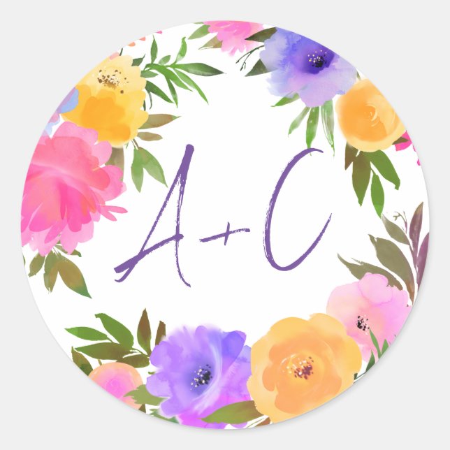 Adesivo Redondo Amarelo violeta violeta casual vibrante (Frente)