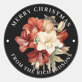 Adesivo Redondo Amaryllis Vermelho e Branco no Natal Negro