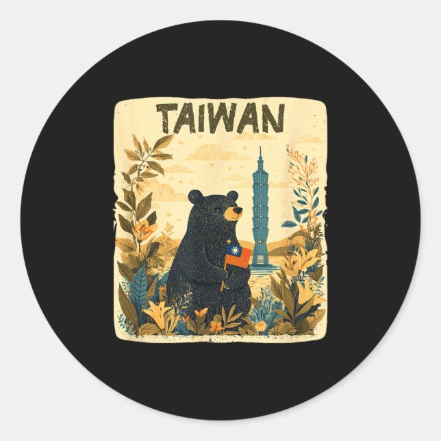 Adesivo Redondo Amazing Taiwan Graphic In Nature With Cute Bear  (Frente)