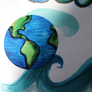 Adesivo Redondo Ambientalismo por Aquarelas do Dia da Terra Trabal