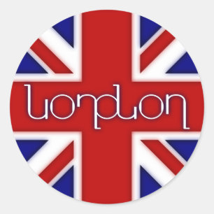 Adesivo Redondo Ambigram de "Londres" na bandeira BRITÂNICA