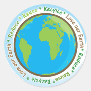 Adesivo Redondo Ame nossa terra reduzem-se, reúso, e recicl!