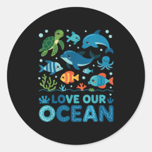 Adesivo Redondo Ame nosso oceano - animais marinhos vida marinha